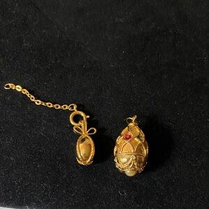Lot of 2 Joan Rivers Gold Fabrege Eggs .. One Extender & One Pendant